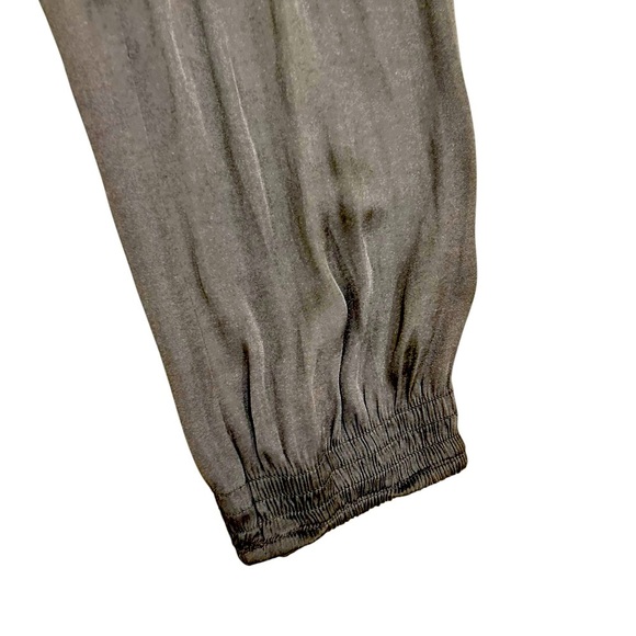 Bardot Black satin jogger Jumpsuit pockets v neck adjustable straps 10 large - Picture 4 of 10